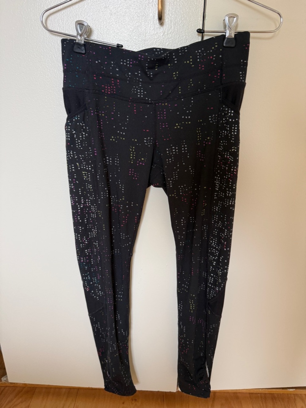 Athleta Black Leggings with Multicolor Dot Accents